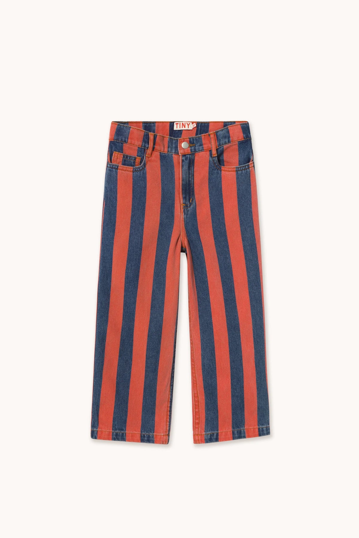 Tiny Cottons Red Stripes Straight Denim Pants - denim medium wash 1