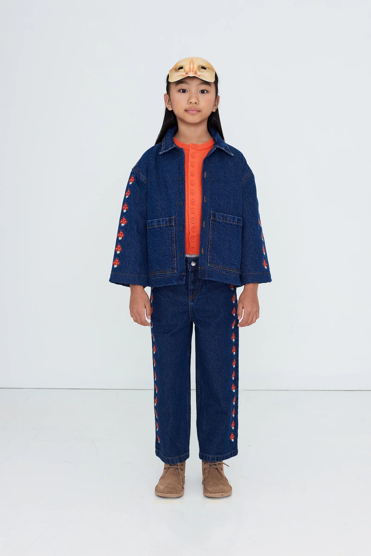 Tiny Cottons Mini Mushrooms Embroided Denim Pant - denim dark wash 2
