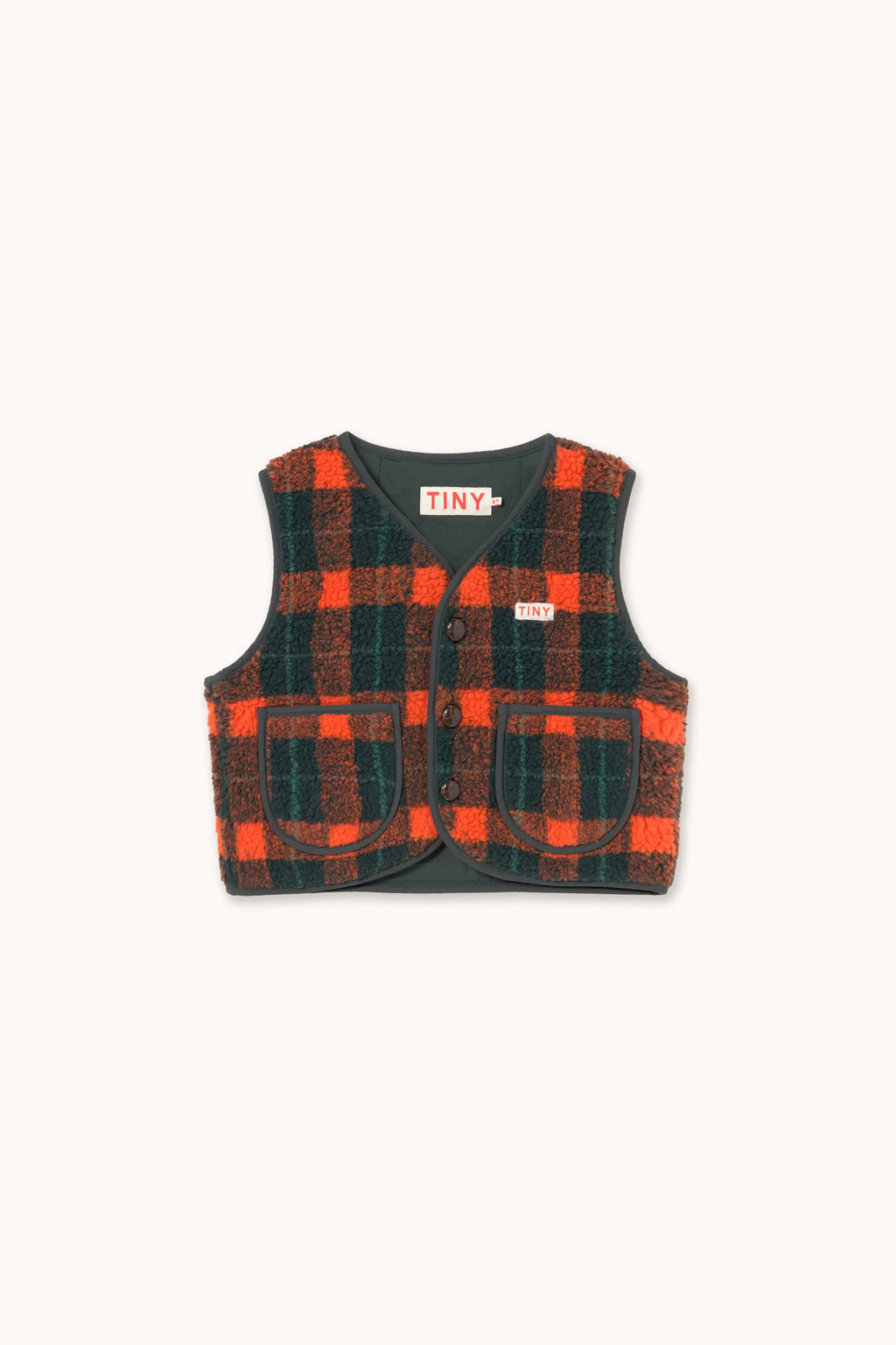 Tiny Cottons Padded Red Check Vest - Multicolor
