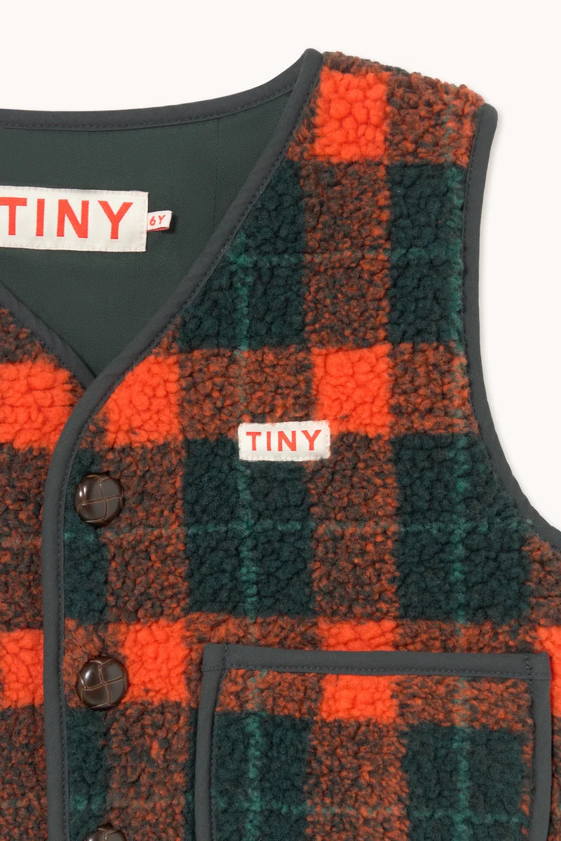 Tiny Cottons Padded Red Check Vest - Multicolor