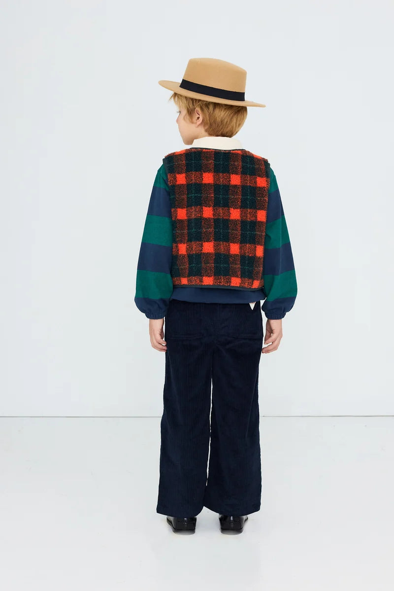 Tiny Cottons Padded Red Check Vest - Multicolor