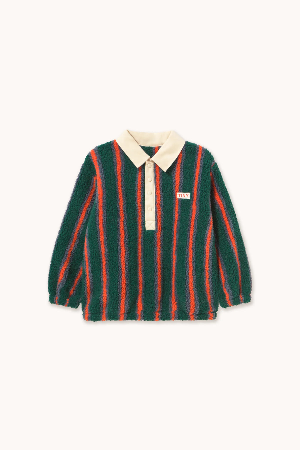Tiny Cottons Multicolor Stripes Sherpa Collar Sweatshirt - Dark Green