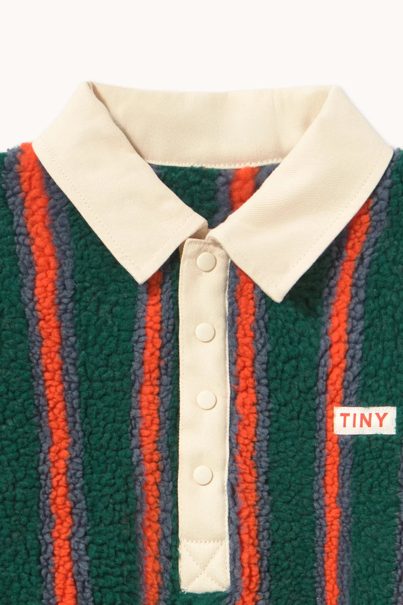 Tiny Cottons Multicolor Stripes Sherpa Collar Sweatshirt - Dark Green