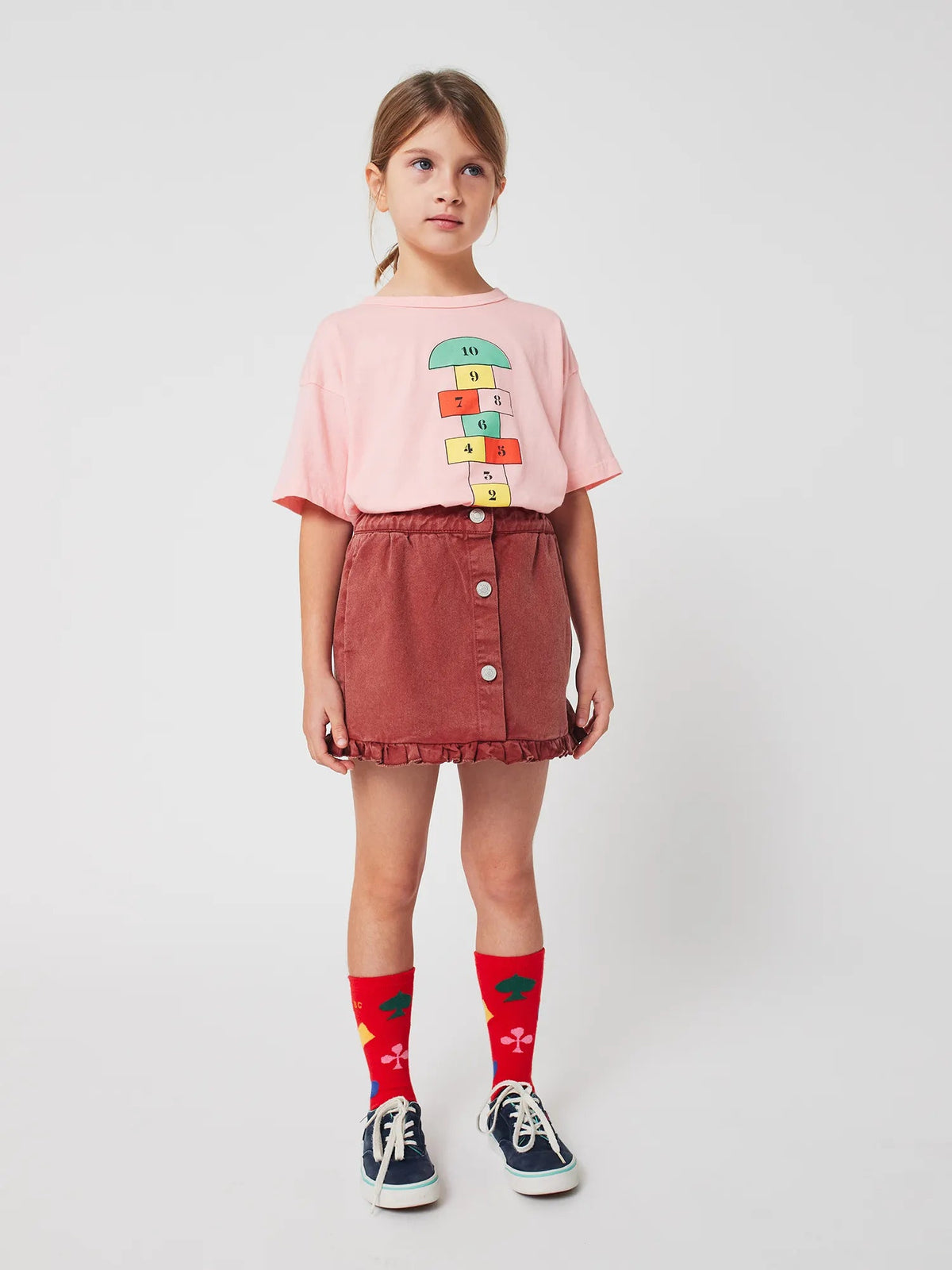 Tic Tac Toe Ruffled Skirt Brown