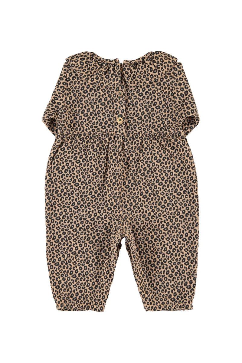 Piupiuchick Baby Jumpsuit with Collar Brown with Animal Print