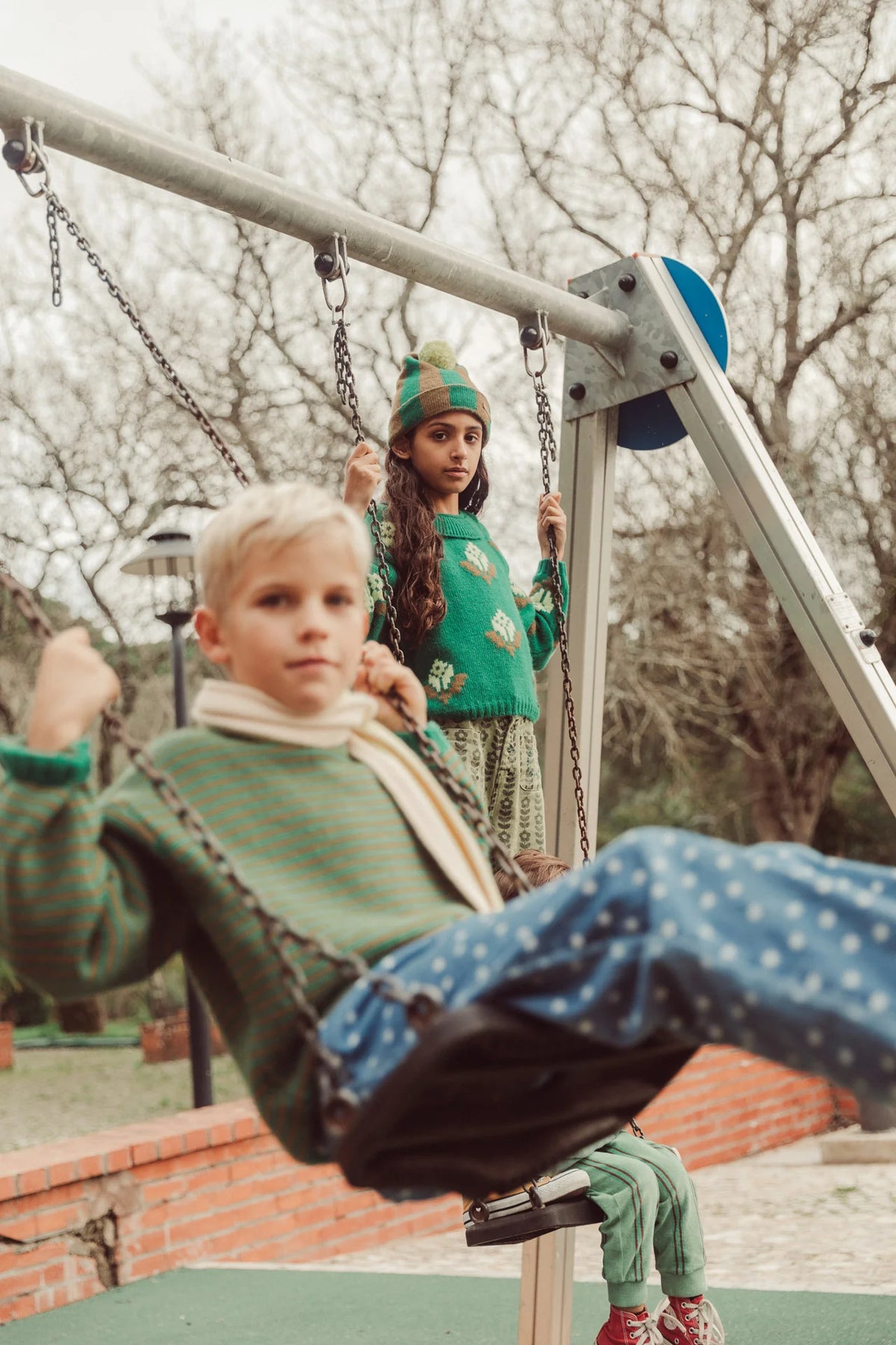 Piupiuchick knitted sweater | green & brown stripes