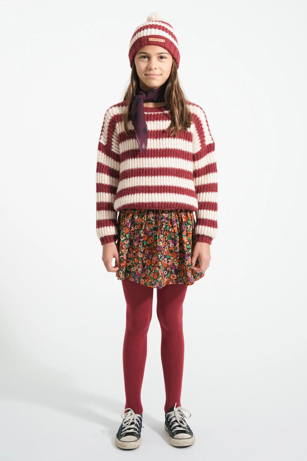 Knitted Swaeter Bordeaux And Light Pink Stripes