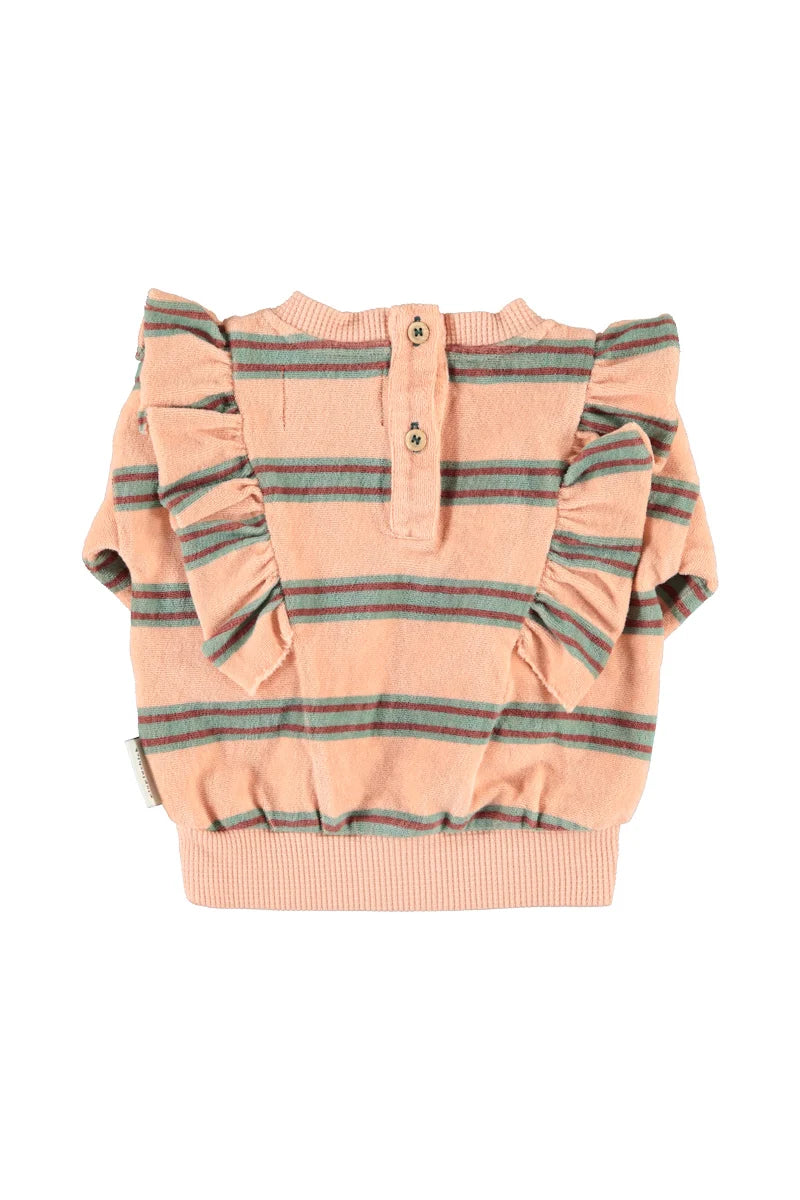 Piupiuchick Baby Terry Cotton Sweatshirt Light Pink with Double Stripes
